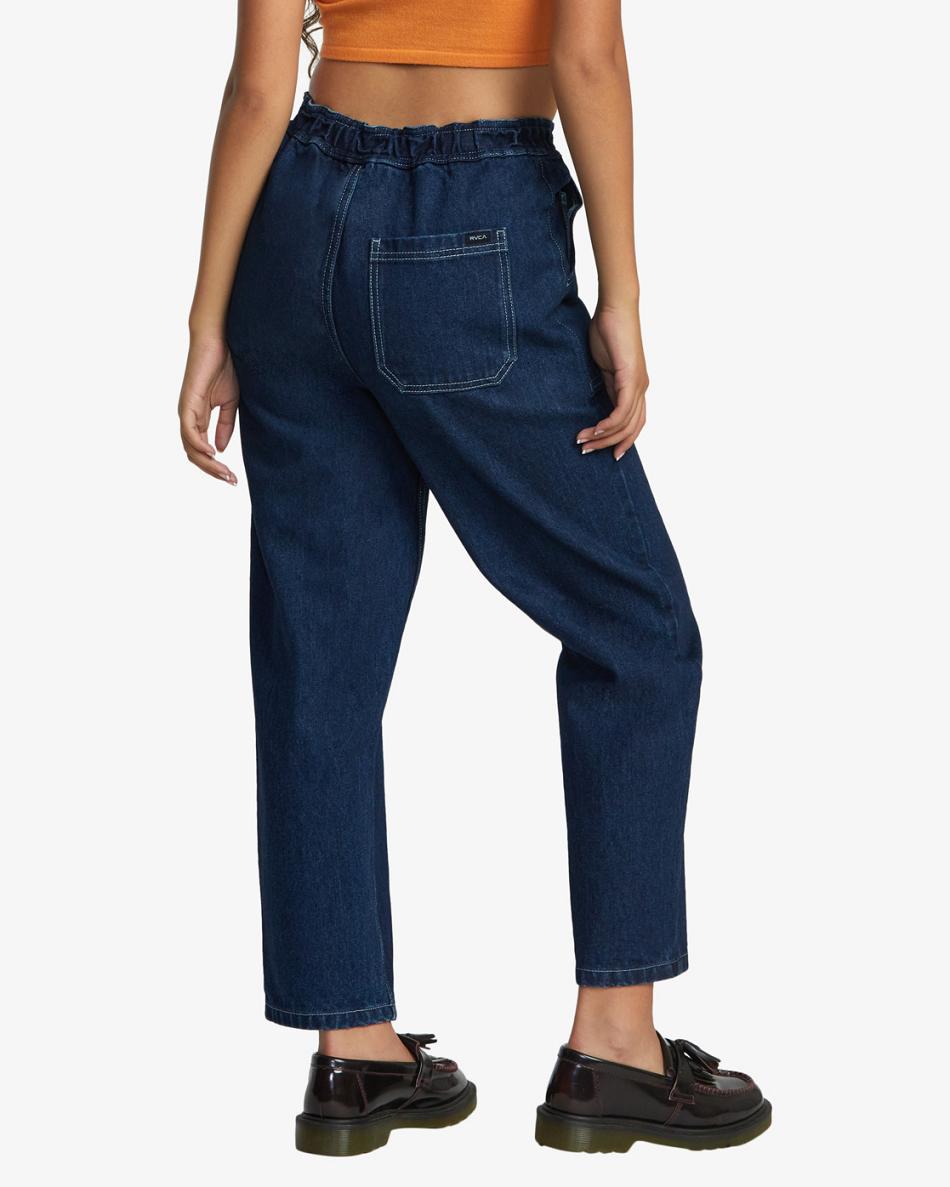 Dark Indigo Rvca Scrunchie Denim Women's Pants | EUSHC26112