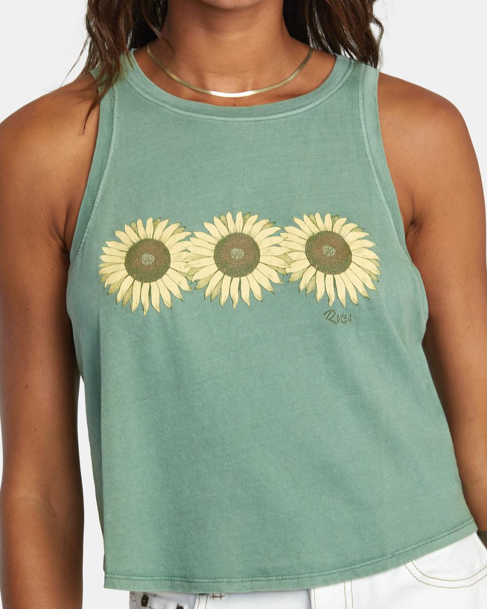 Dark Ivy Rvca Sunflower Tank Top Women's T shirt | QUSWA54629