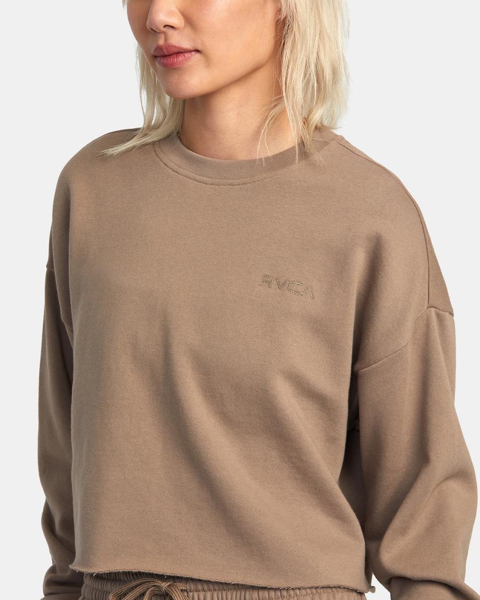 Dark Khaki Rvca Test Drive Cropped Women's Hoodie | PUSQX41310