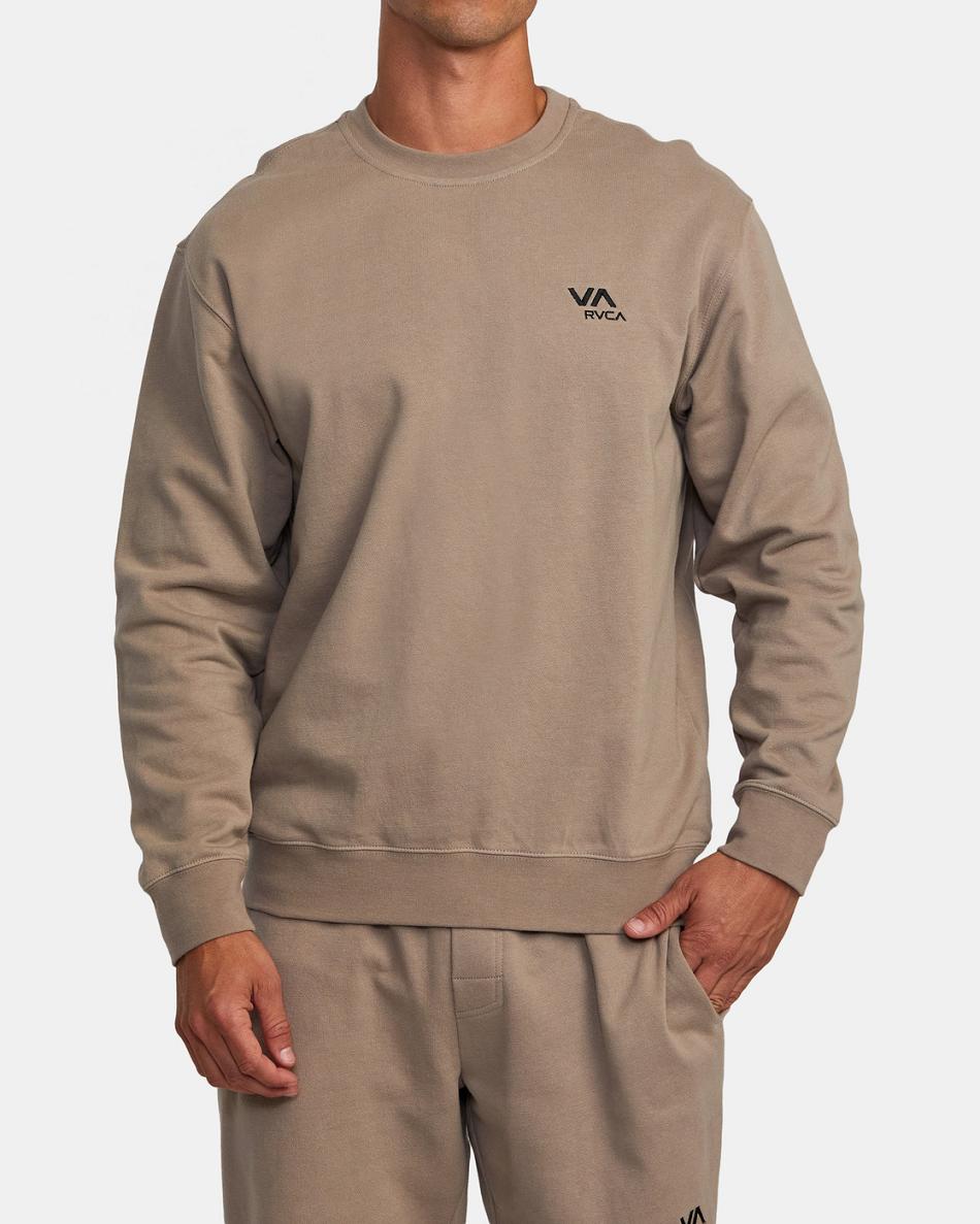 Dark Khaki Rvca VA Essential Crewneck Men\'s Hoodie | USXMI68133