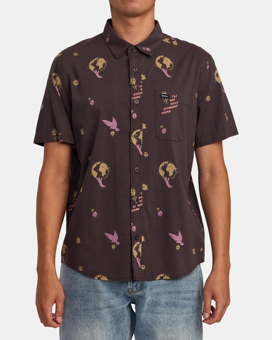 Dark Plum Rvca Let It Grow Short Sleeve Men's T shirt | USIIZ97046