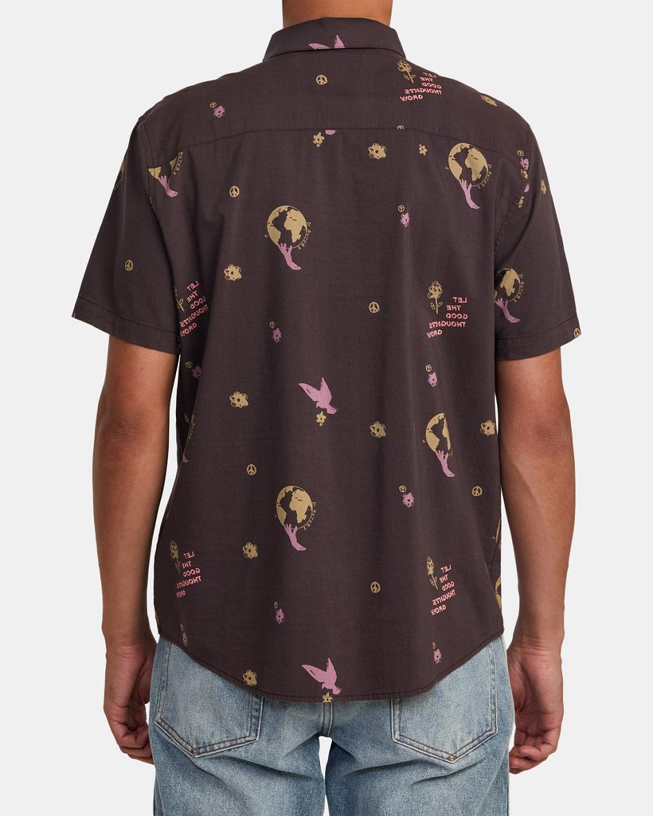 Dark Plum Rvca Let It Grow Short Sleeve Men's T shirt | USIIZ97046