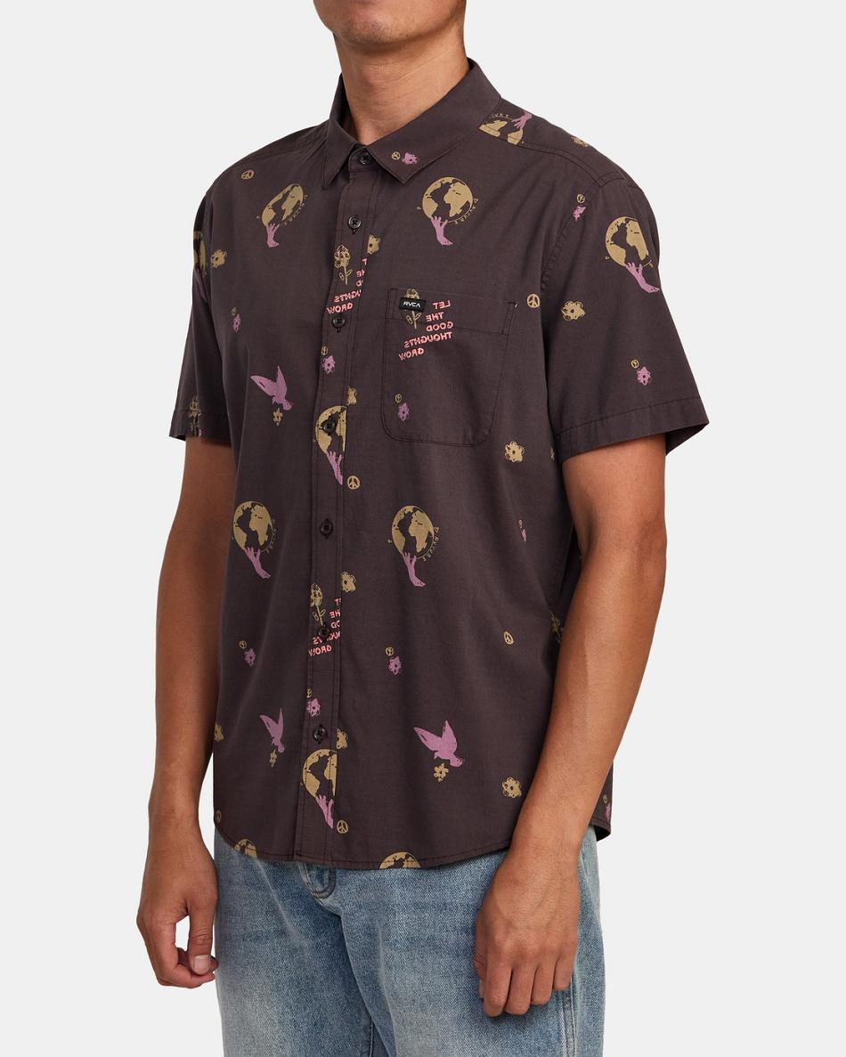 Dark Plum Rvca Let It Grow Short Sleeve Men's T shirt | USIIZ97046