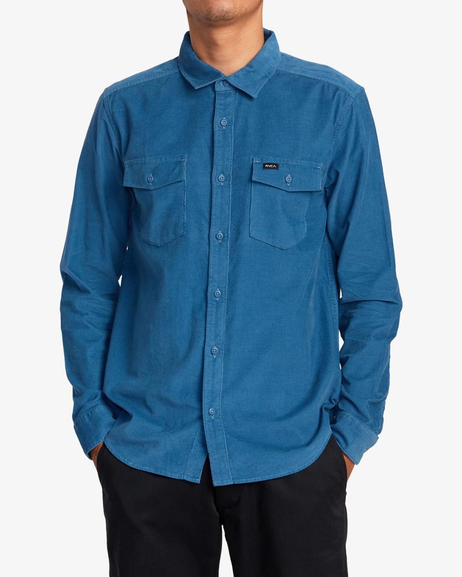 Deep Ocean Rvca Freeman Corduroy Long Sleeve Men's T shirt | EUSHC61013