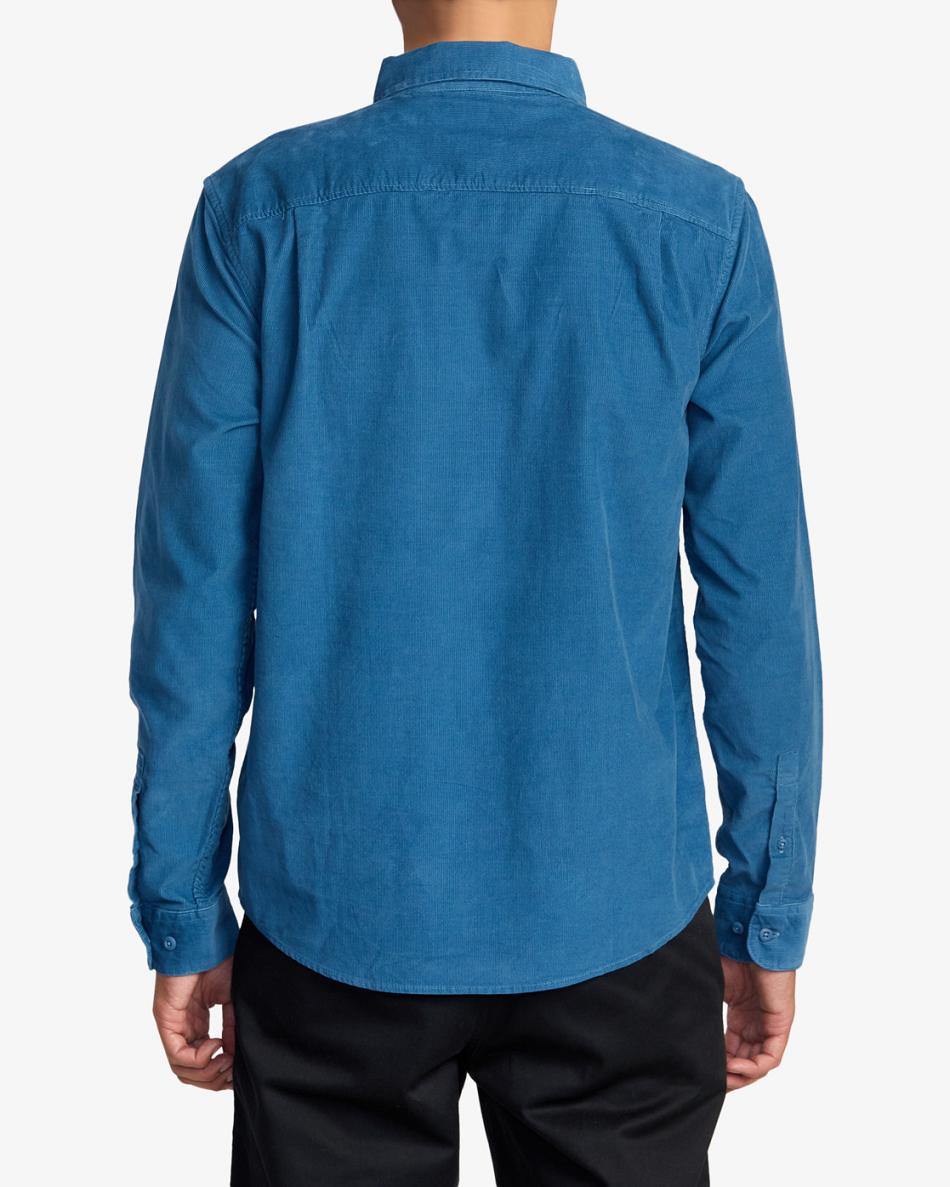 Deep Ocean Rvca Freeman Corduroy Long Sleeve Men's T shirt | EUSHC61013
