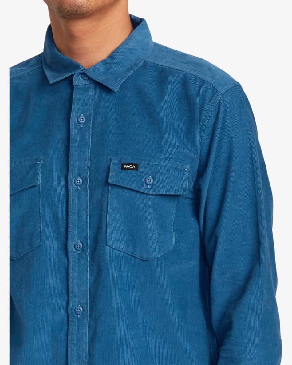Deep Ocean Rvca Freeman Corduroy Long Sleeve Men's T shirt | EUSHC61013