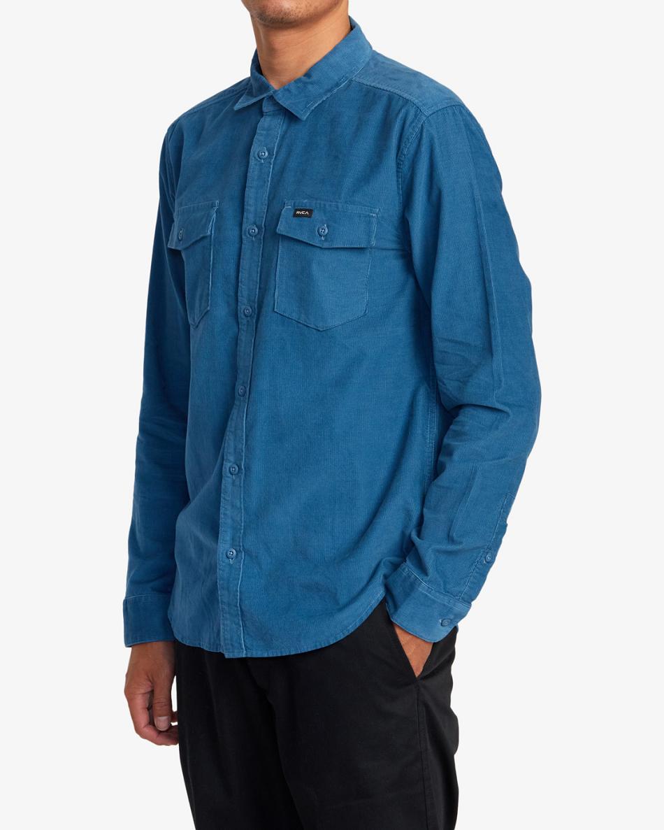 Deep Ocean Rvca Freeman Corduroy Long Sleeve Men's T shirt | EUSHC61013