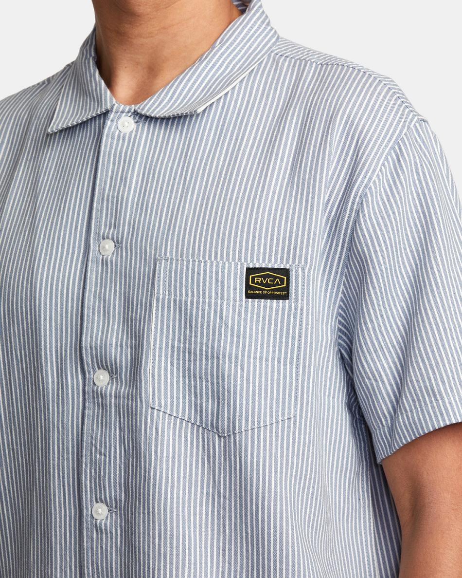 Deja Blue Rvca Dayshift Stripe II Short Sleeve Men's T shirt | MUSFT77452