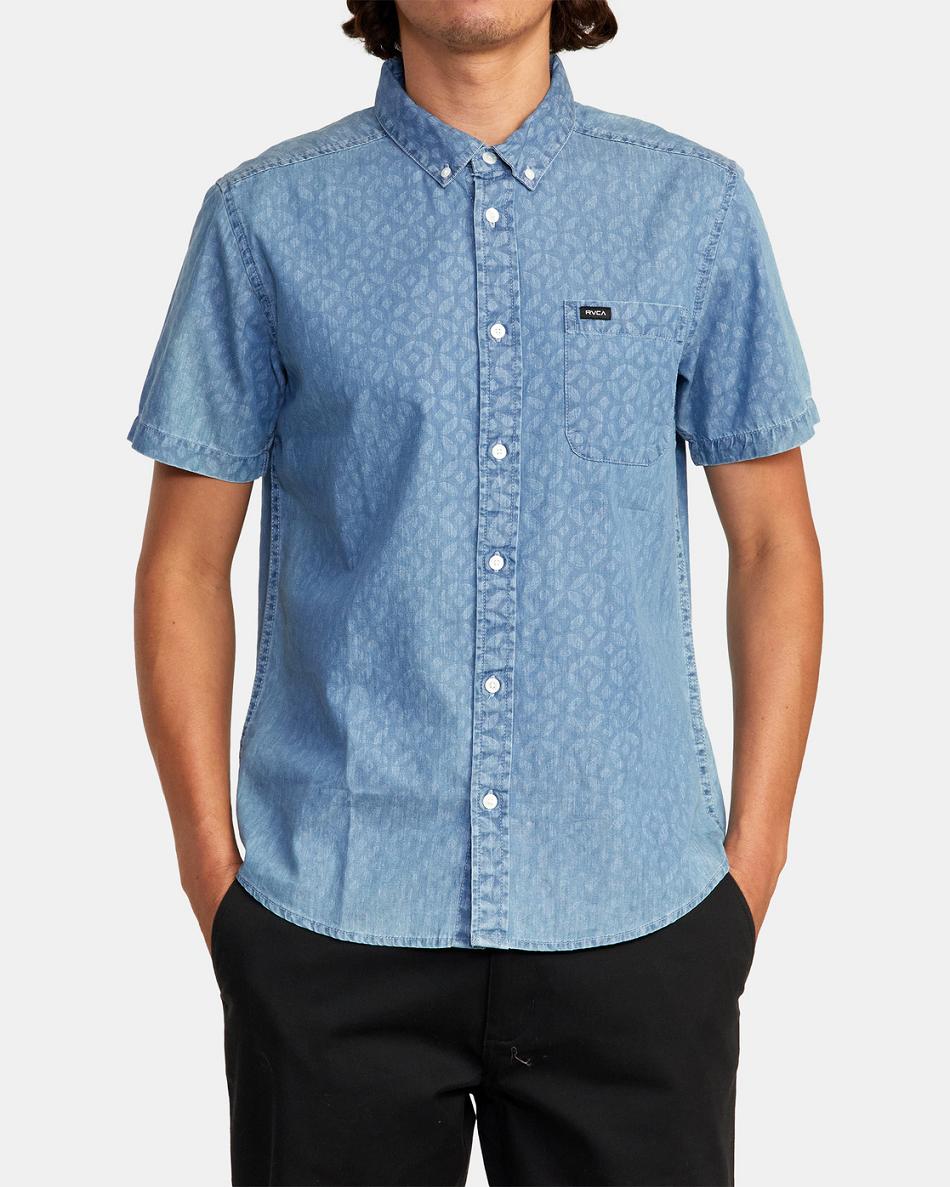 Denim Rvca Neo Denim Short Sleeve Men's T shirt | UUSTG50074