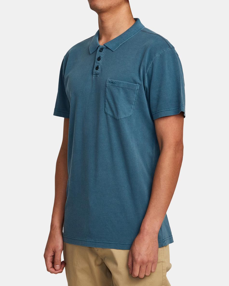 Duck Blue Rvca PTC Pigment Polo Men's T shirt | USQAV33822