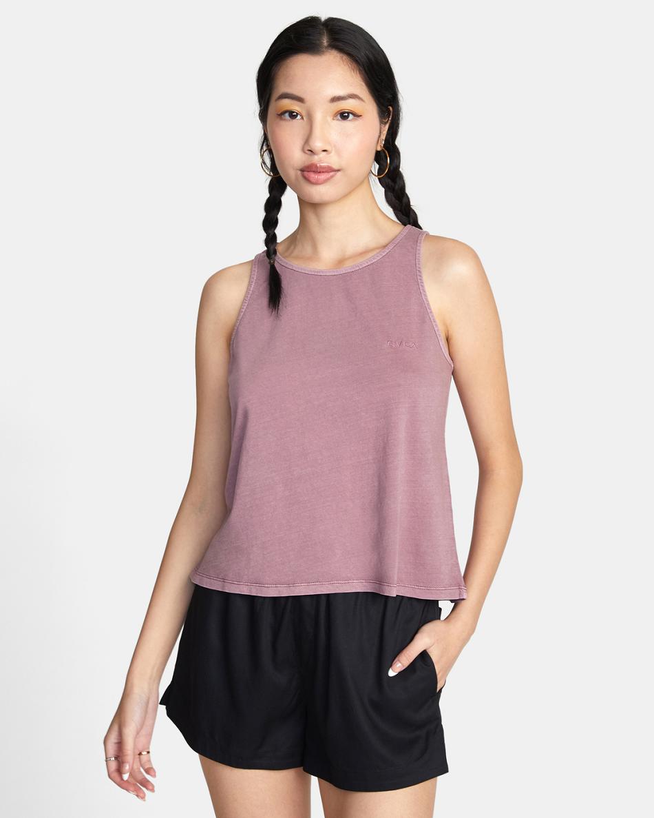 Dusty Grape Rvca Ptc Traveler Embroidered Tank Top Women\'s T shirt | USCIF48502