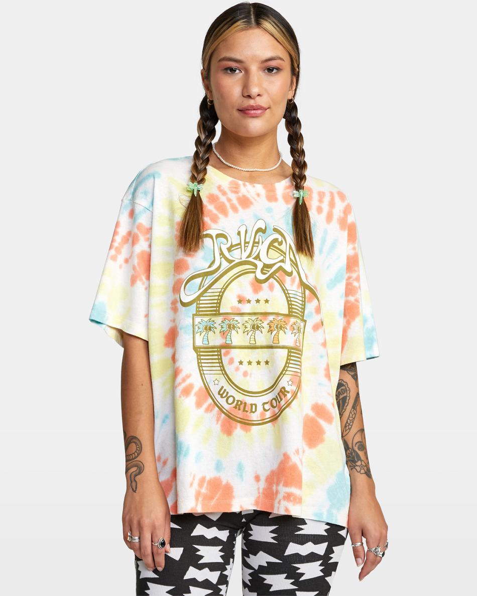 Dusty Yellow Rvca World Tour Oversized Women's T shirt | BUSSD58064