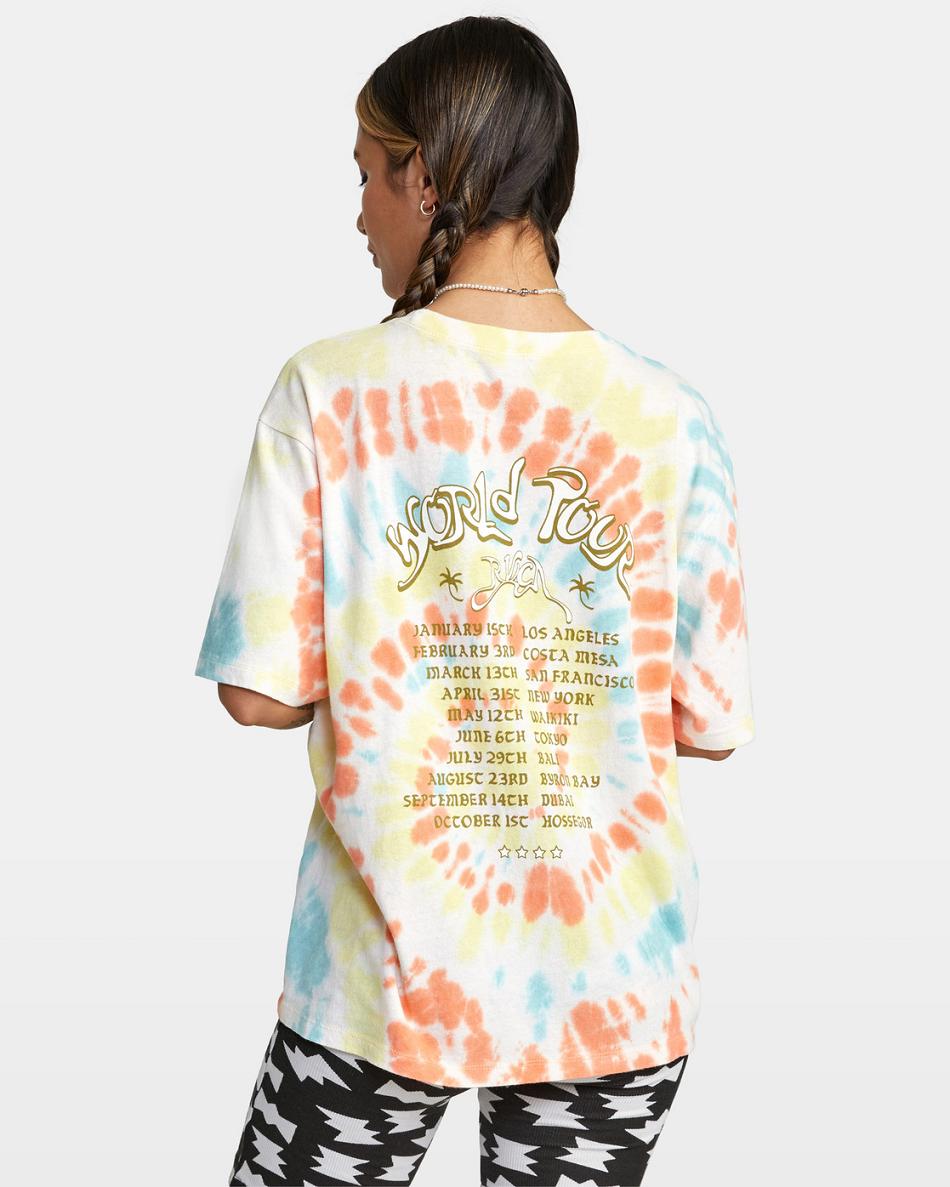 Dusty Yellow Rvca World Tour Oversized Women's T shirt | BUSSD58064