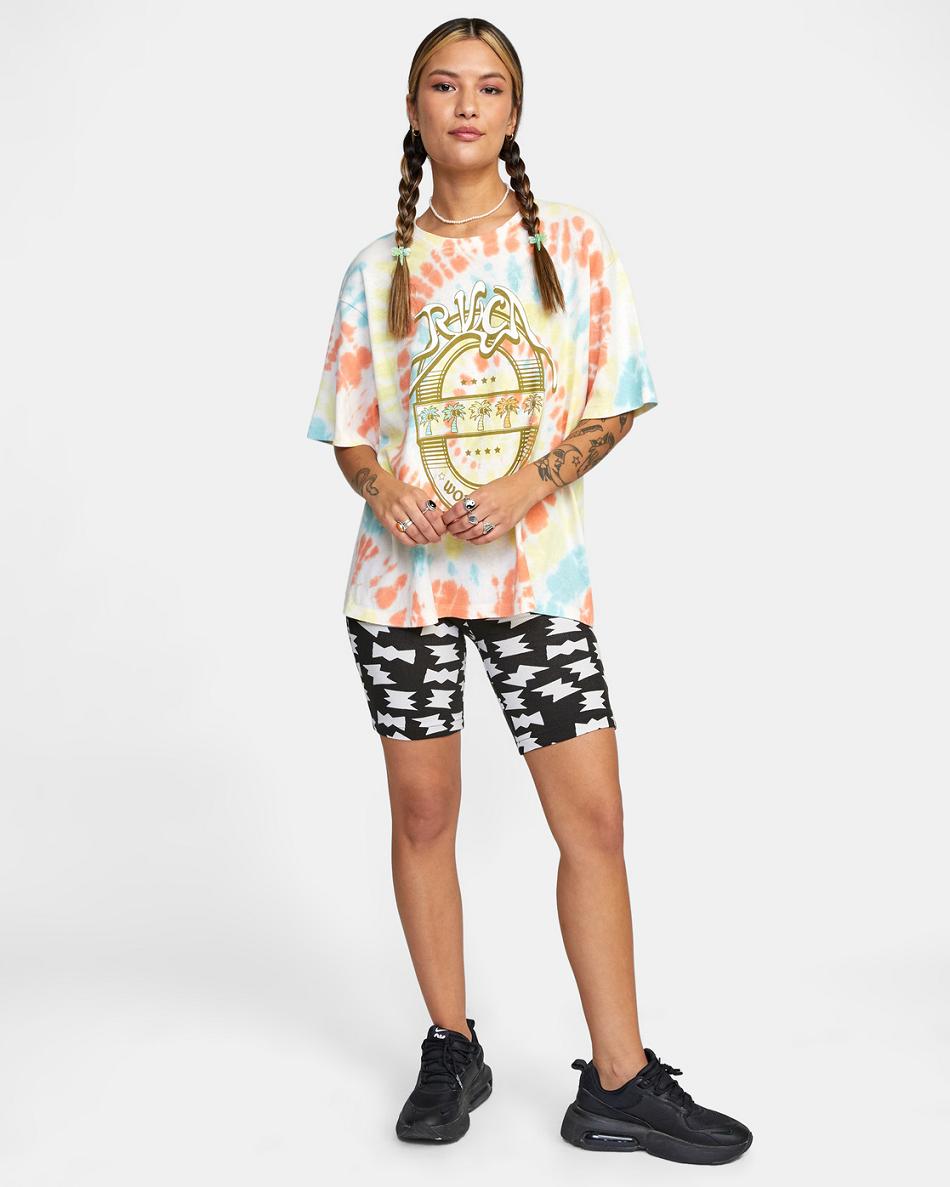 Dusty Yellow Rvca World Tour Oversized Women's T shirt | BUSSD58064