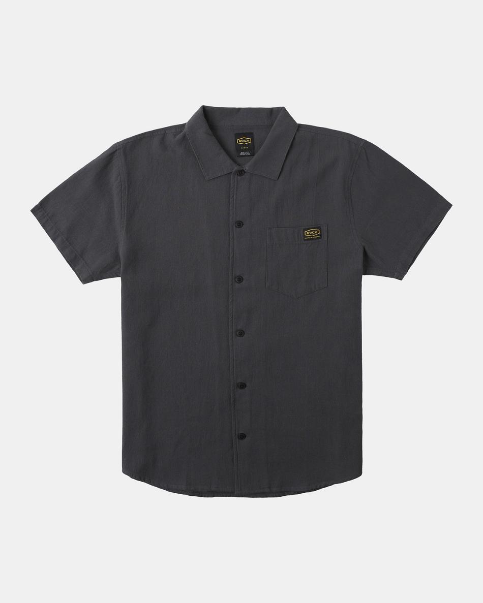 Garage Blue Rvca Recession Collection Day Shift Short Sleeve Men\'s T shirt | USCIF67118