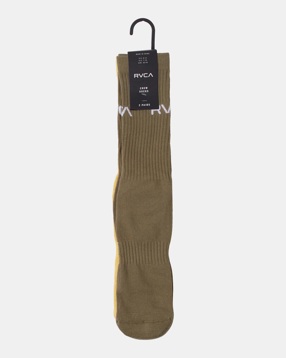 Green Rvca 2 Pack Basic Logo Crew Men's Socks | BUSSD52340
