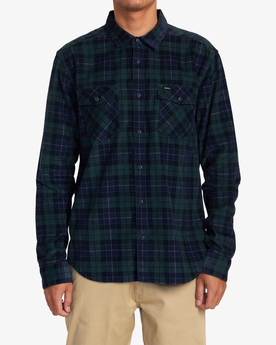 Hunter Green Rvca Blues Walk Cord Long Sleeve Men's T shirt | YUSVQ30094
