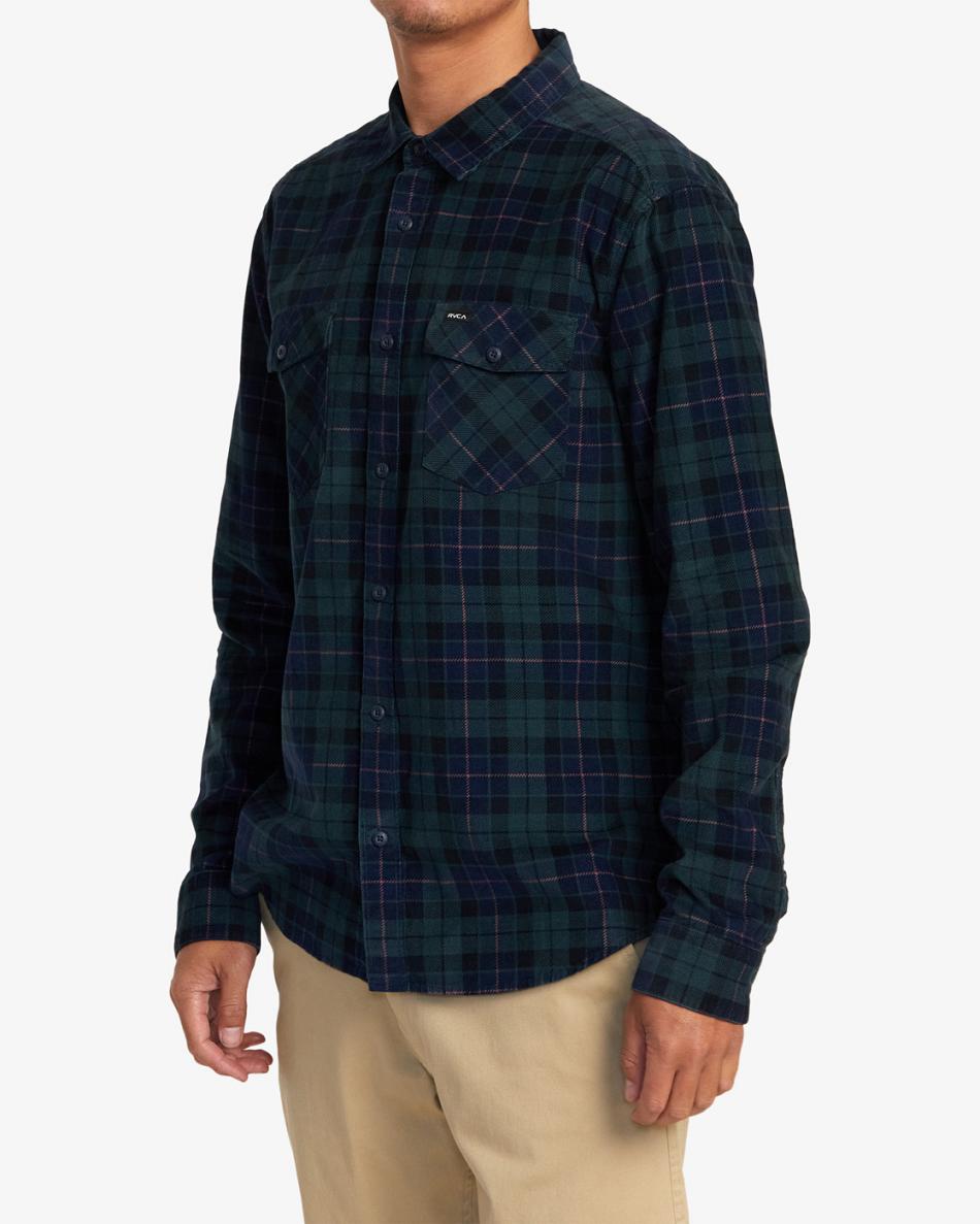 Hunter Green Rvca Blues Walk Cord Long Sleeve Men's T shirt | YUSVQ30094