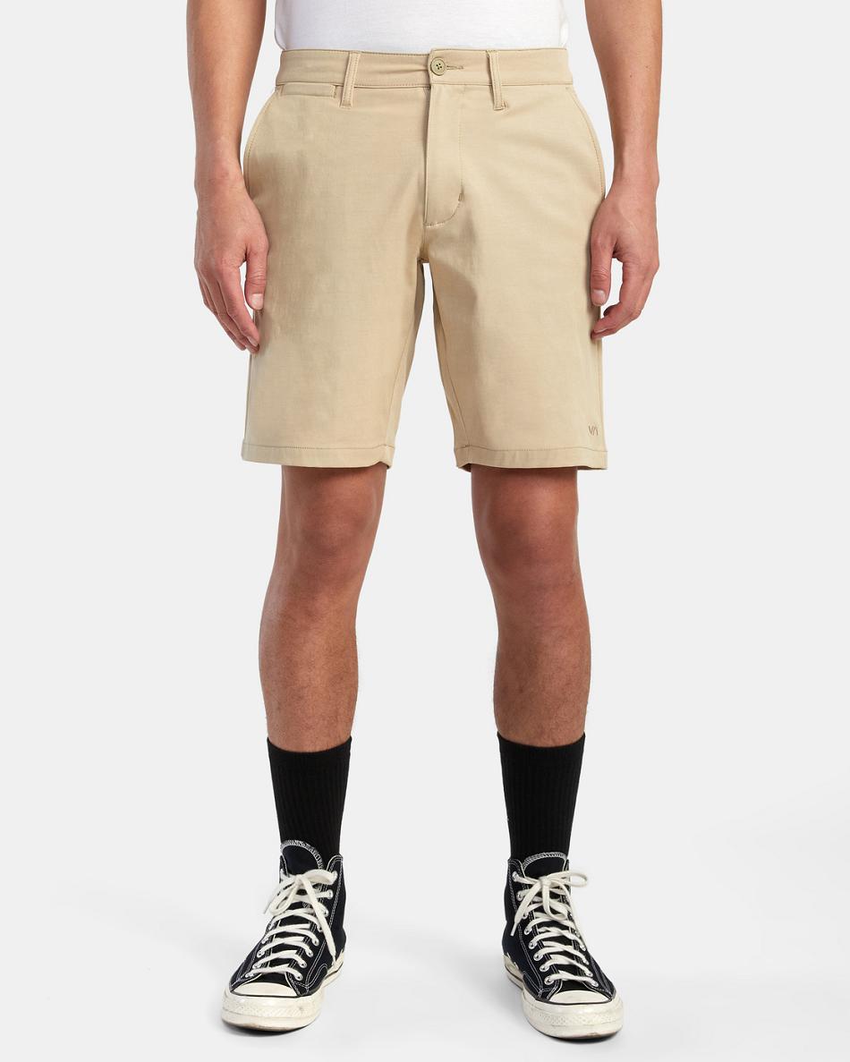 Khaki Rvca Back In Hybrid 19 Men's Shorts | FUSHY67731