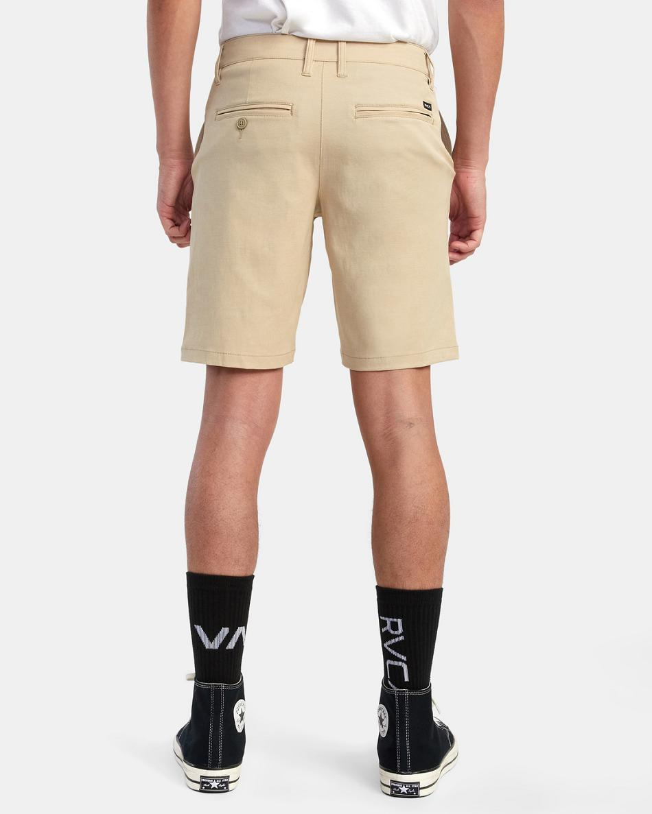 Khaki Rvca Back In Hybrid 19 Men's Shorts | FUSHY67731