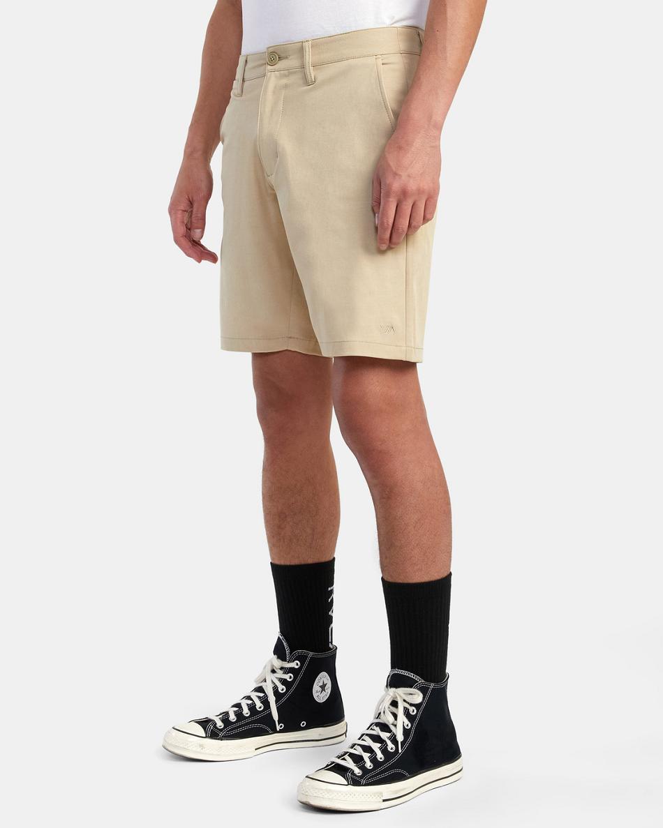 Khaki Rvca Back In Hybrid 19 Men's Shorts | FUSHY67731