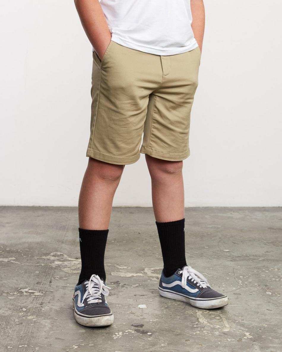 Khaki Rvca Boys Weekday Stretch Boys' Shorts | AUSDF80561