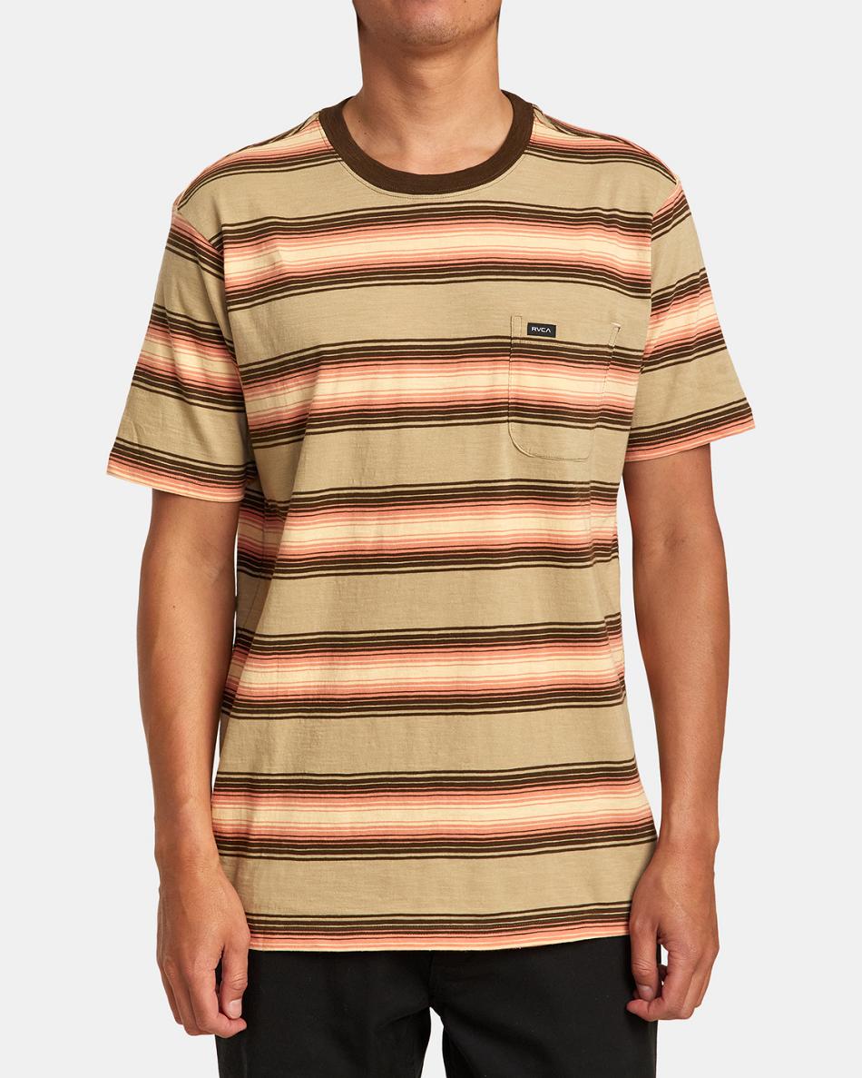 Khaki Rvca Polanco Stripe Tee Men's Short Sleeve | XUSGW29826