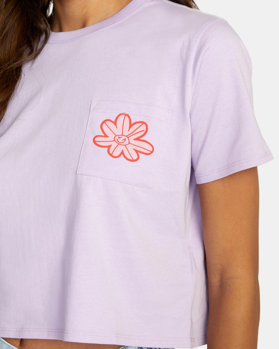 Lavender Rvca Happy Daisy Pocket Women's T shirt | SUSNY76401