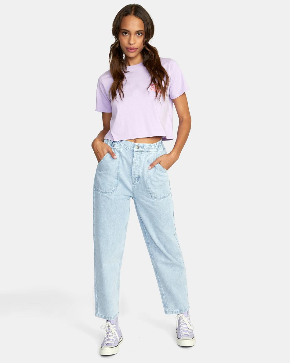 Lavender Rvca Happy Daisy Pocket Women's T shirt | SUSNY76401