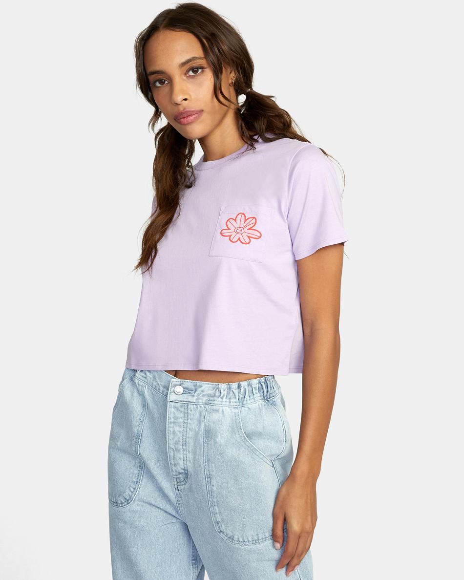 Lavender Rvca Happy Daisy Pocket Women's T shirt | SUSNY76401