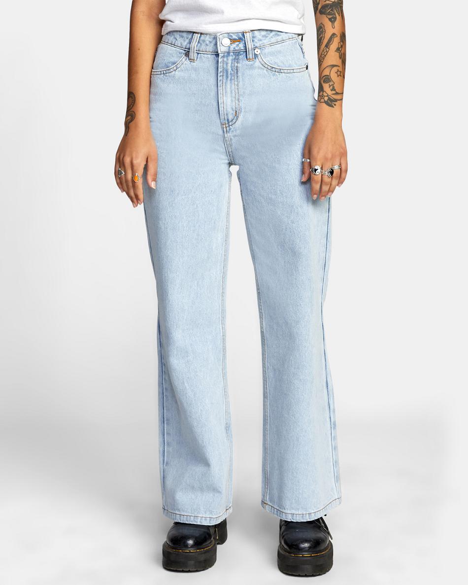 Light Vintage Wash Rvca Coco Wide Leg Denim Pants Women's Jeans | USQAV17175