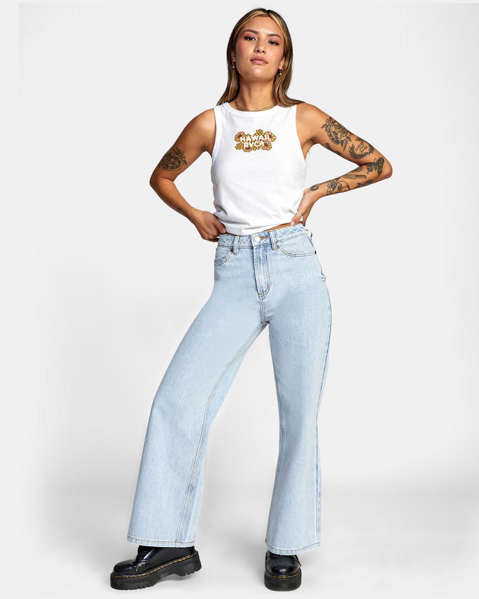 Light Vintage Wash Rvca Coco Wide Leg Denim Pants Women's Jeans | USQAV17175