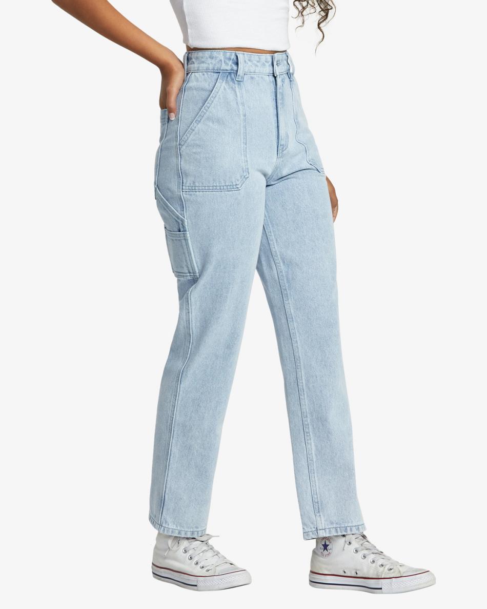 Light Vintage Wash Rvca Recession Denim Women's Pants | USXMI12524