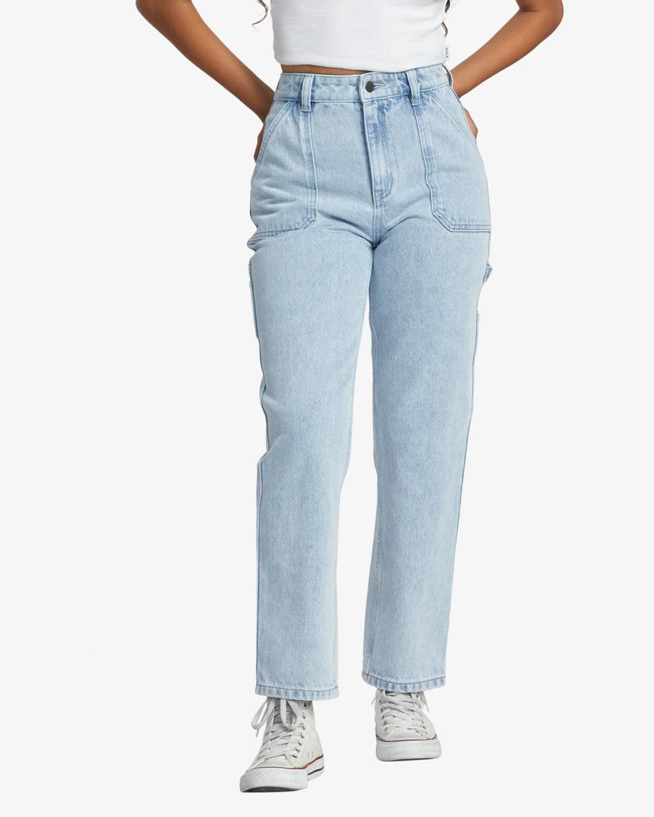 Light Vintage Wash Rvca Recession Denim Women\'s Pants | USXMI12524