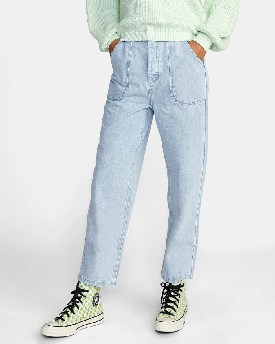 Light Vintage Wash Rvca Scrunchie Denim Women's Pants | PUSER91991