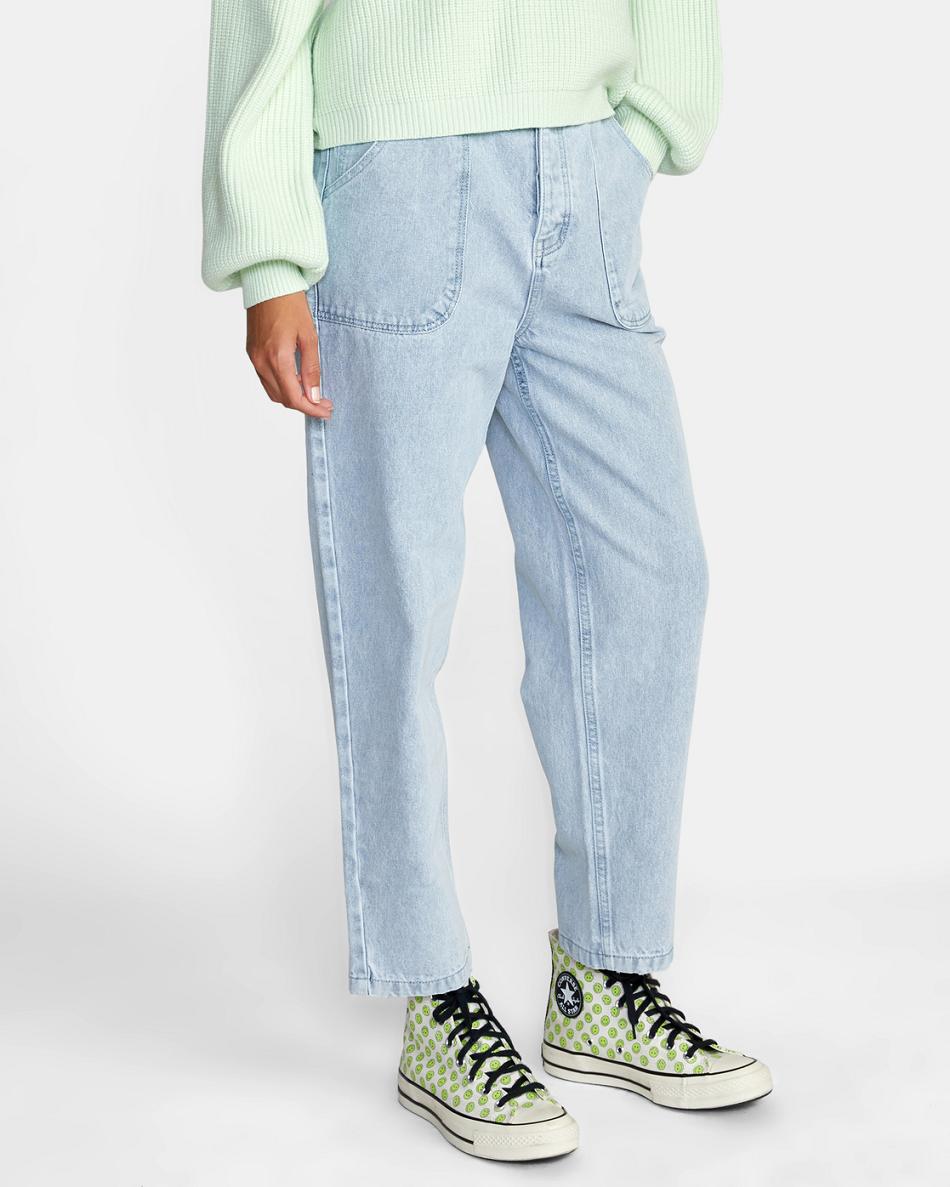 Light Vintage Wash Rvca Scrunchie Denim Women's Pants | PUSER91991