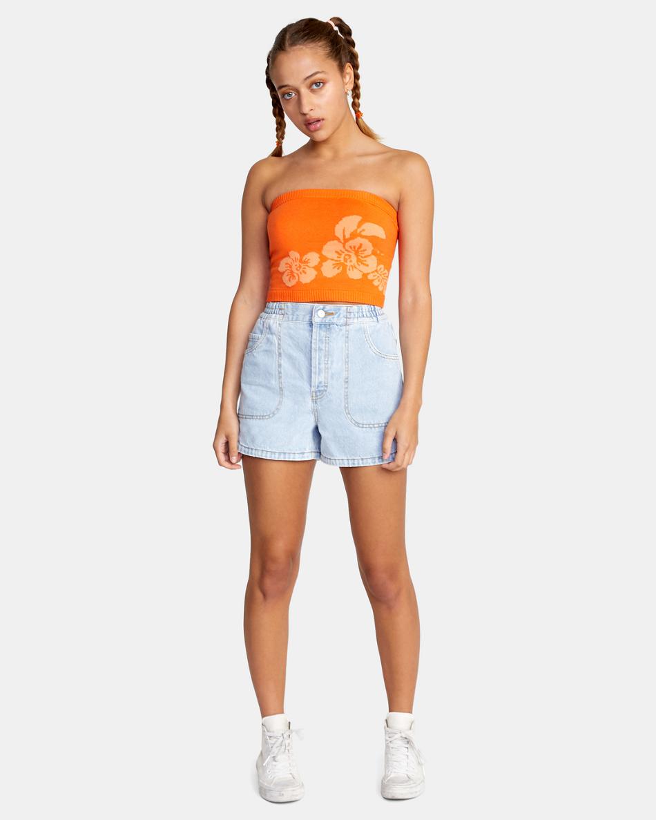 Mandarin Rvca Motives Tube Top Women's Sweaters | USQCS11104