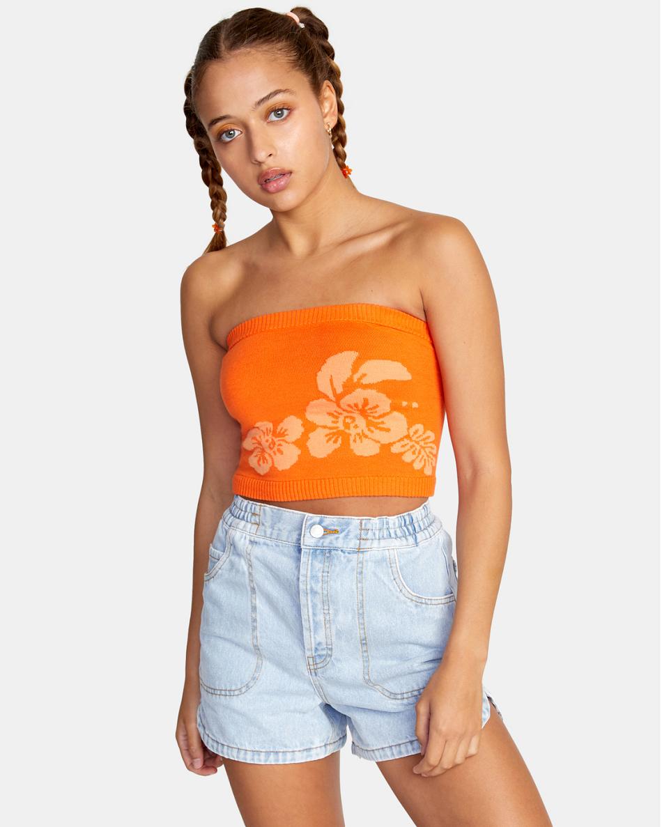 Mandarin Rvca Motives Tube Top Women\'s Sweaters | USQCS11104