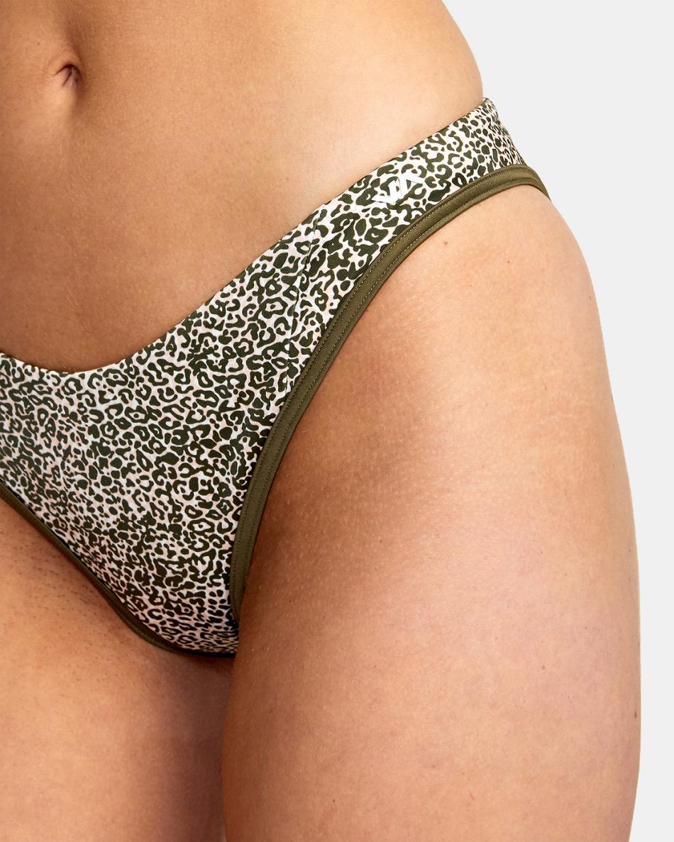 Micro Cat Olive Rvca Blocked Hi Leg Women's Bikini Bottoms | SUSNY14554