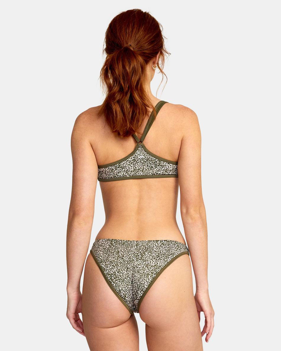 Micro Cat Olive Rvca Blocked Hi Leg Women\'s Bikini Bottoms | SUSNY14554