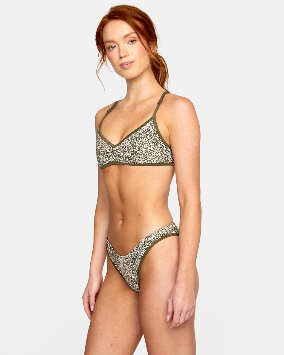 Micro Cat Olive Rvca Blocked Women's Bikini Tops | USCIF19899