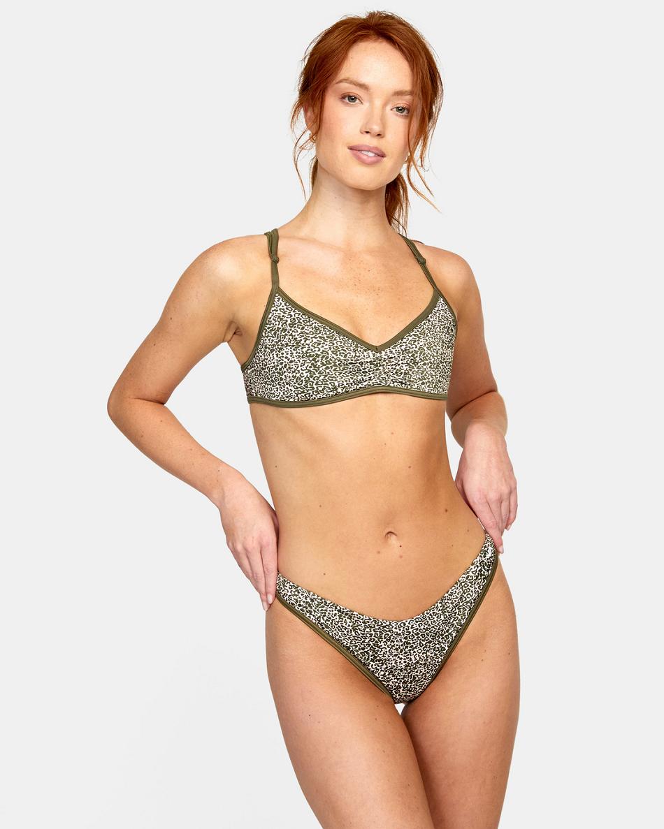 Micro Cat Olive Rvca Blocked Women\'s Bikini Tops | USCIF19899