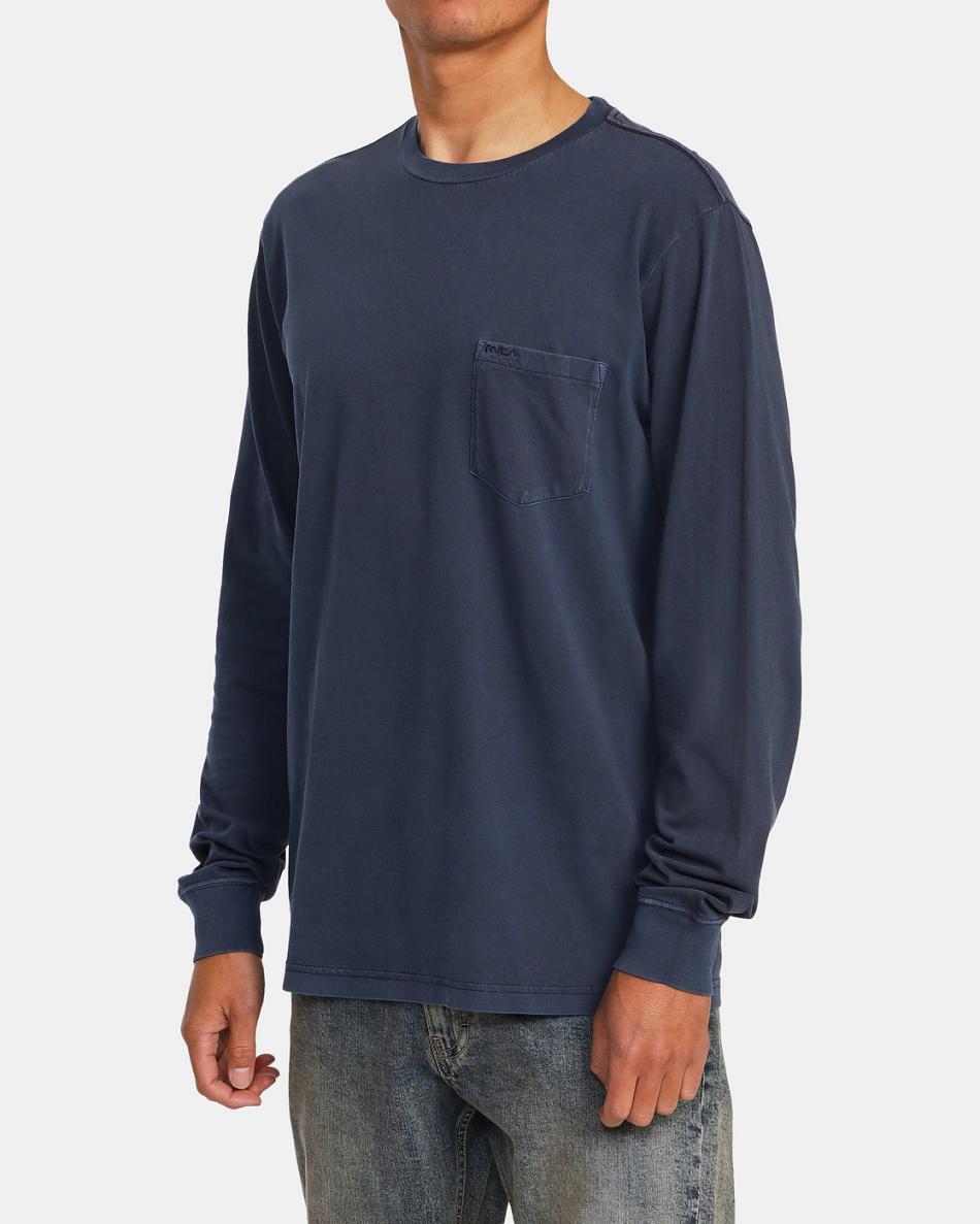 Moody Blue Rvca PTC Pigment Men's Long Sleeve | DUSVO99686