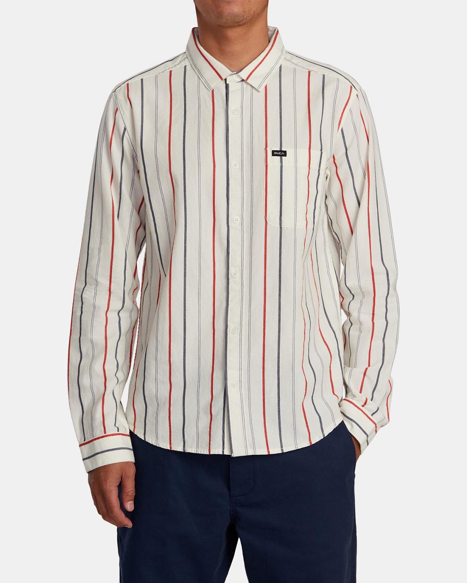 Natural Rvca Do Dobby Long Sleeve Men's T shirt | PUSER39382