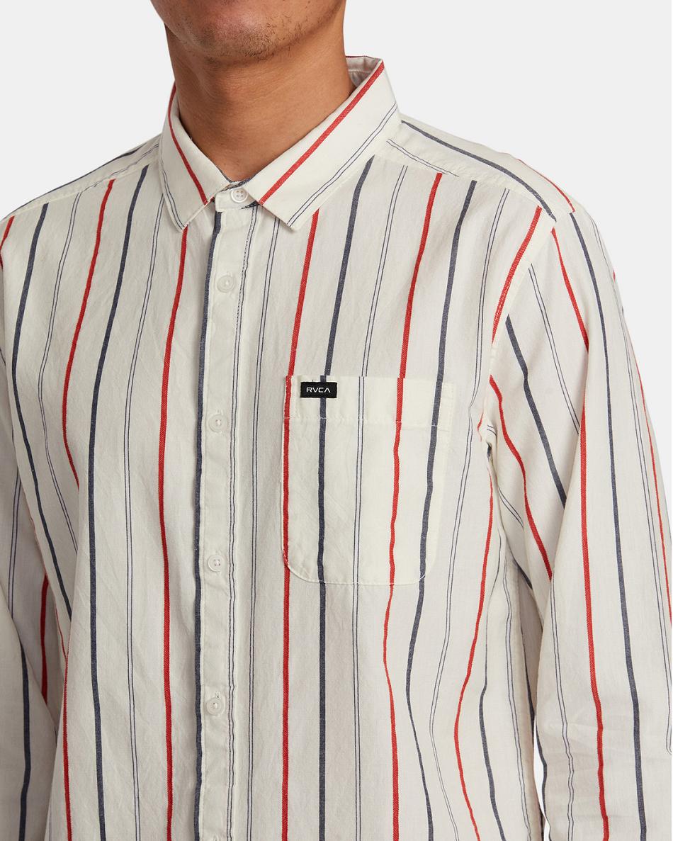 Natural Rvca Do Dobby Long Sleeve Men's T shirt | PUSER39382