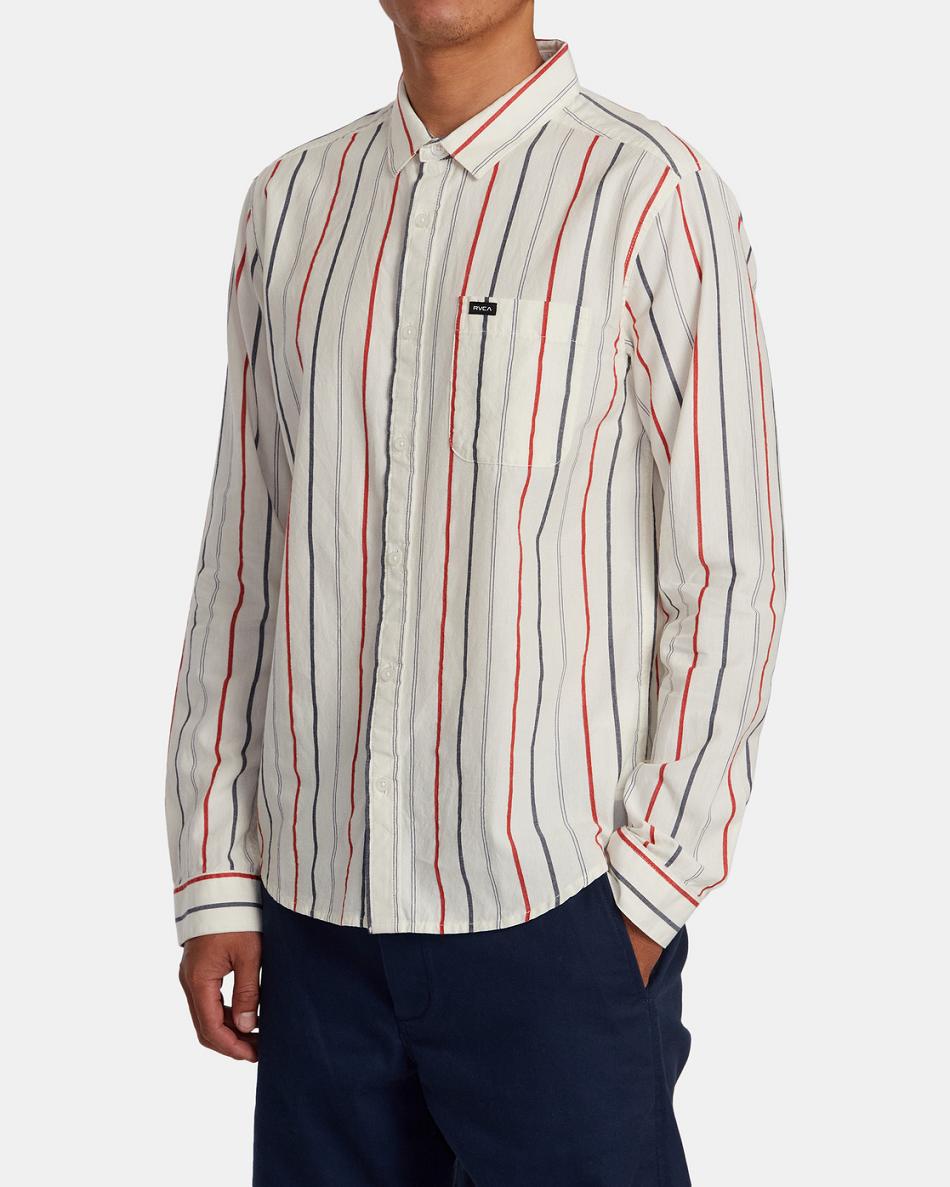 Natural Rvca Do Dobby Long Sleeve Men's T shirt | PUSER39382