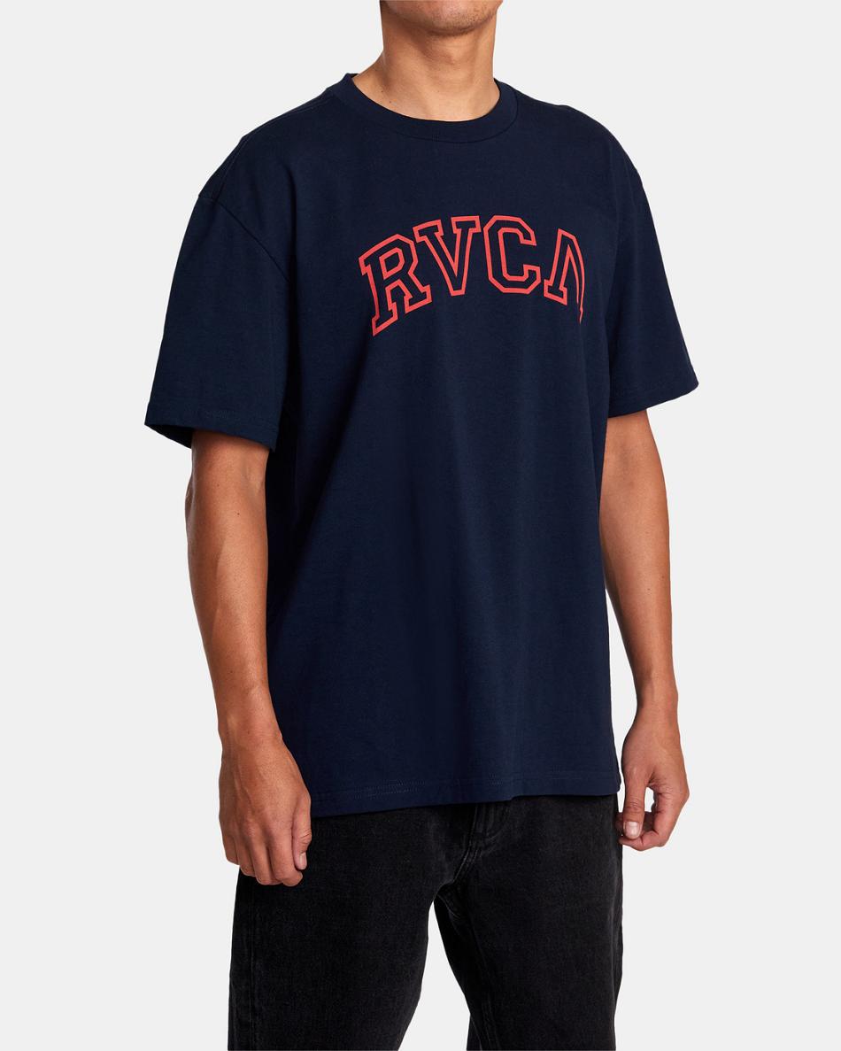 Navy Marine Rvca Arched Tee Men's Short Sleeve | AUSWC73494