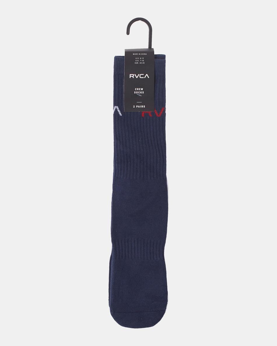 Navy Rvca 2 Pack Basic Logo Crew Men's Socks | USCVG79656