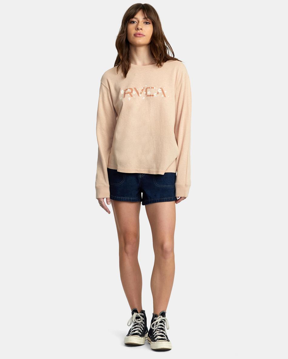 Nude Rvca Big Daisy Long Sleeve Women's T shirt | YUSVQ87423