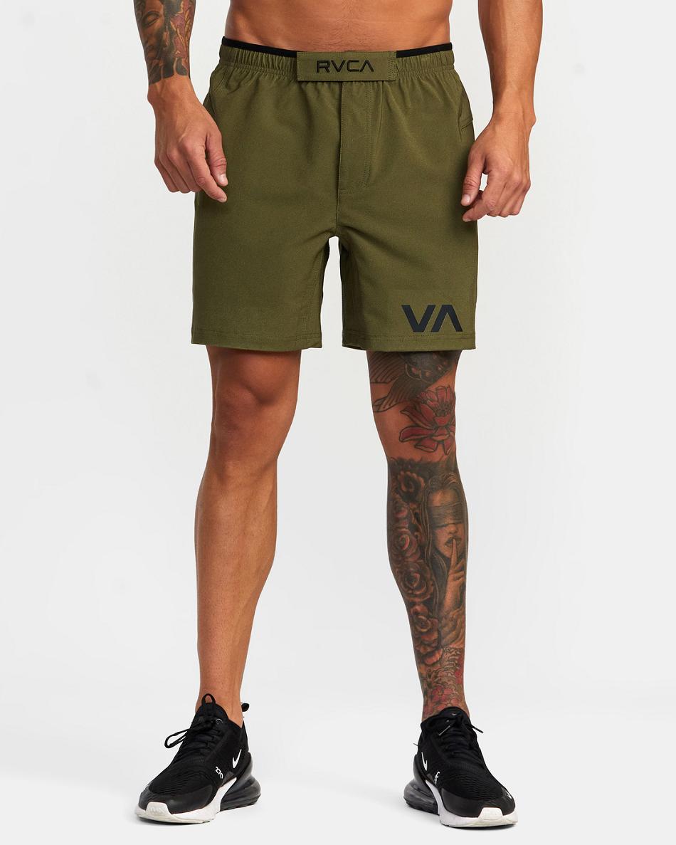 Olive Rvca Grappler Elastic Men\'s Running Shorts | USNEJ70202